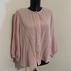 Ann Taylor pastel pink front button gauze blouse small